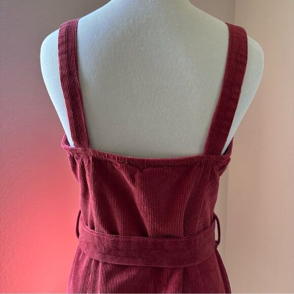 Summer Vintage Burgundy Corduroy Jumper Mini Dress Sleeveless Button Down Medium - Picture 4 of 11